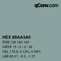 Código de color: HEX #8AA3A0 | qconv.com