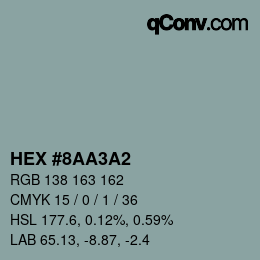 颜色代码: HEX #8AA3A2 | qconv.com