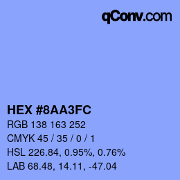 颜色代码: HEX #8AA3FC | qconv.com
