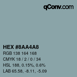 颜色代码: HEX #8AA4A8 | qconv.com