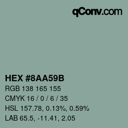 カラーコード: HEX #8AA59B | qconv.com
