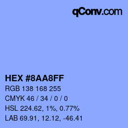 颜色代码: HEX #8AA8FF | qconv.com
