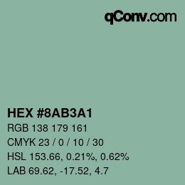 カラーコード: HEX #8AB3A1 | qconv.com