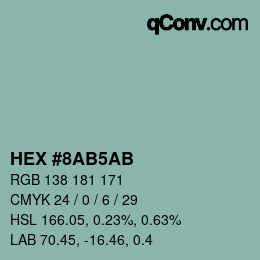Color code: HEX #8AB5AB | qconv.com