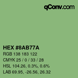 カラーコード: HEX #8AB77A | qconv.com