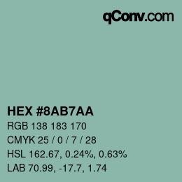 Color code: HEX #8AB7AA | qconv.com