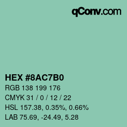 カラーコード: HEX #8AC7B0 | qconv.com