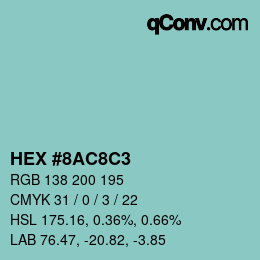 Color code: HEX #8AC8C3 | qconv.com
