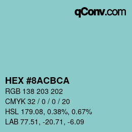 Color code: HEX #8ACBCA | qconv.com
