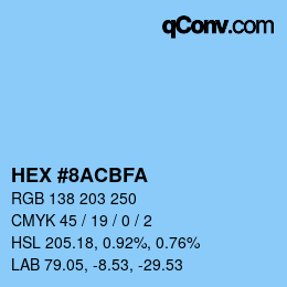 颜色代码: HEX #8ACBFA | qconv.com