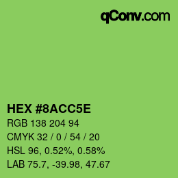 Farbcode: HEX #8ACC5E | qconv.com