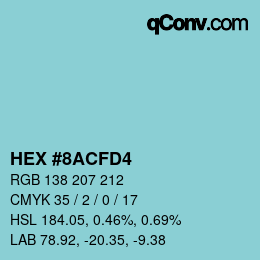 カラーコード: HEX #8ACFD4 | qconv.com