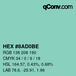 颜色代码: HEX #8AD0BE | qconv.com