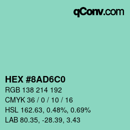 カラーコード: HEX #8AD6C0 | qconv.com