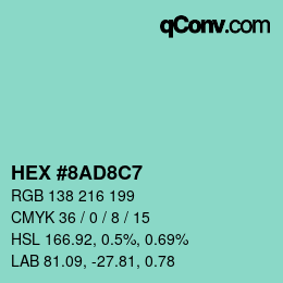 Color code: HEX #8AD8C7 | qconv.com