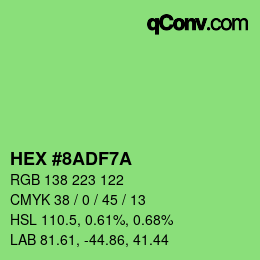 颜色代码: HEX #8ADF7A | qconv.com