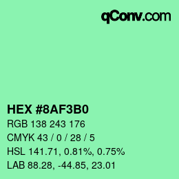 カラーコード: HEX #8AF3B0 | qconv.com
