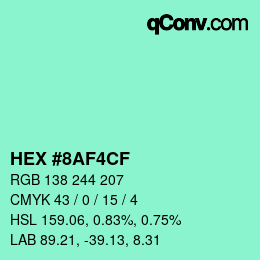 Color code: HEX #8AF4CF | qconv.com