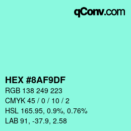 Color code: HEX #8AF9DF | qconv.com