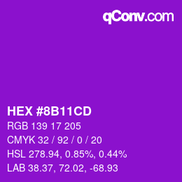 Farbcode: HEX #8B11CD | qconv.com