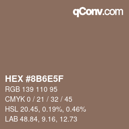 Color code: HEX #8B6E5F | qconv.com