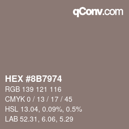 Color code: HEX #8B7974 | qconv.com