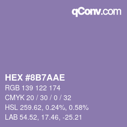 Farbcode: HEX #8B7AAE | qconv.com