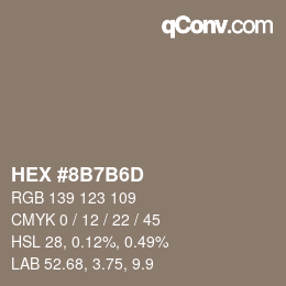 Color code: HEX #8B7B6D | qconv.com