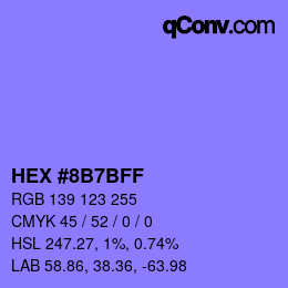 Farbcode: HEX #8B7BFF | qconv.com