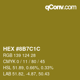 Color code: HEX #8B7C1C | qconv.com