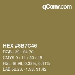 Color code: HEX #8B7C46 | qconv.com
