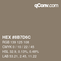 Code couleur: HEX #8B7D6C | qconv.com