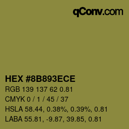 Color code: HEX #8B893ECE | qconv.com