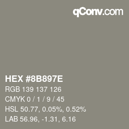 Color code: HEX #8B897E | qconv.com