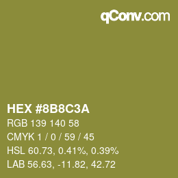 Color code: HEX #8B8C3A | qconv.com