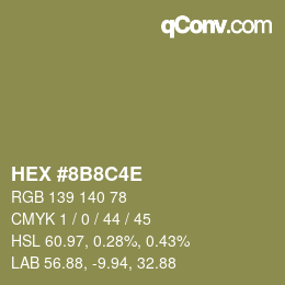 Color code: HEX #8B8C4E | qconv.com