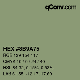 Color code: HEX #8B9A75 | qconv.com