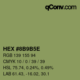 Color code: HEX #8B9B5E | qconv.com