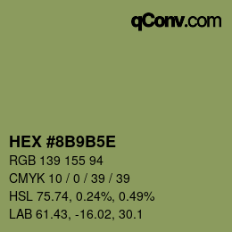 Color code: HEX #8B9B5E | qconv.com