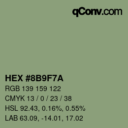 Código de color: HEX #8B9F7A | qconv.com