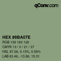Code couleur: HEX #8BA07E | qconv.com