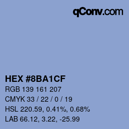 Color code: HEX #8BA1CF | qconv.com