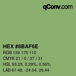 Color code: HEX #8BAF6E | qconv.com