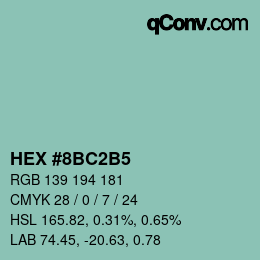 颜色代码: HEX #8BC2B5 | qconv.com