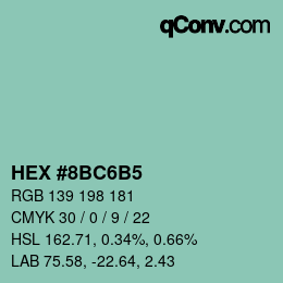 カラーコード: HEX #8BC6B5 | qconv.com