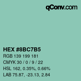 カラーコード: HEX #8BC7B5 | qconv.com