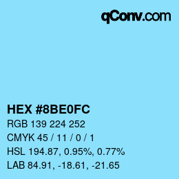 颜色代码: HEX #8BE0FC | qconv.com