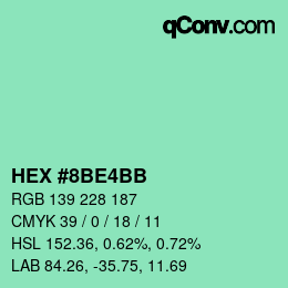 Color code: HEX #8BE4BB | qconv.com