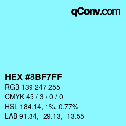 Código de color: HEX #8BF7FF | qconv.com