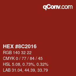 Color code: HEX #8C2016 | qconv.com